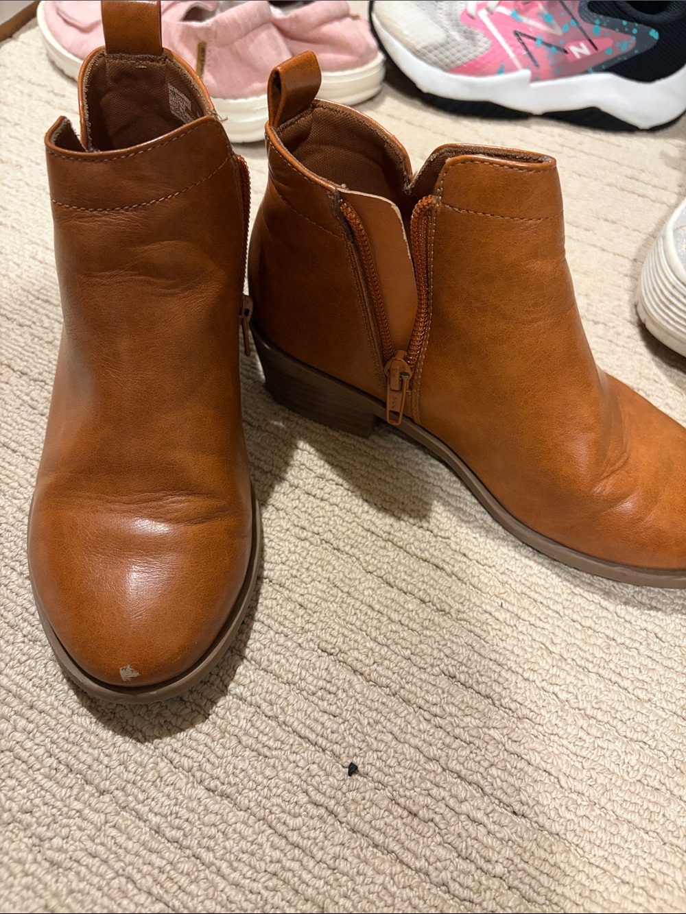 wonder nation Kids Tan Brown Ankle Boots with Side Zip